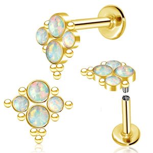 1pc- Gold with White Opals Labret