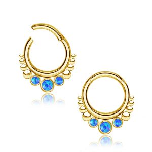1pc- Gold hinged Ring with Blue Opals