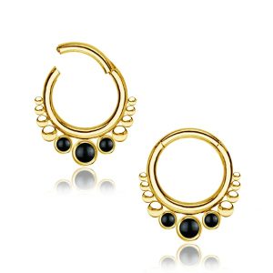 1pc- Gold with Black Gemstones hinged Ring