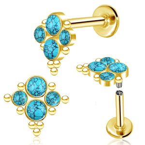 1pc- Gold with Turquoise Gemstone Labret