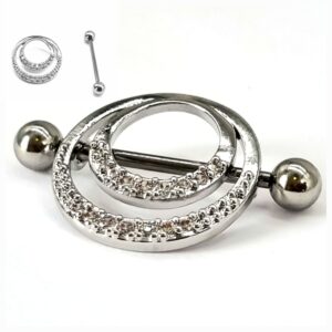 JEWELLED DOUBLE RING NIPPLE BAR 1.6 X 21