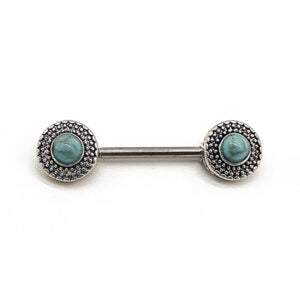 BLUE STONE ROUND BADGE NIPPLE BAR 1.6 X 14
