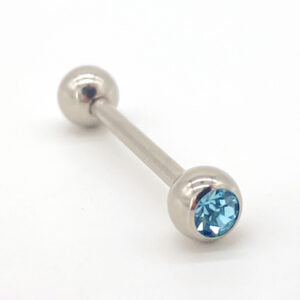BLUE JEWELLED STEEL TONGUE BAR 1.6 X 16 X 5