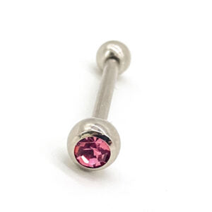 PINK JEWELLED STEEL TONGUE BAR 1.6 X 16 X 5