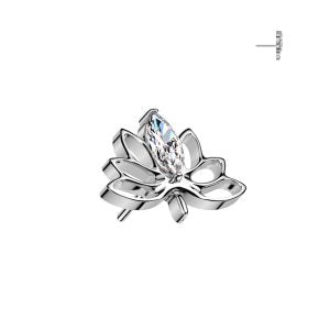 1pc- Implant Grade Titanium Threadless Push In Hollow Lotus Flower With Marquise CZ Top