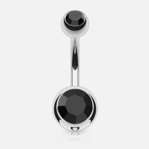 1.6 X 10 X 5/8 – BELLY BAR – STEEL – BLACK DOUBLE JEWELLED