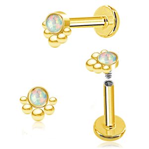 1pc- Gold with white opal Labret
