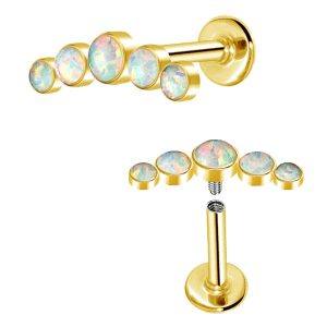 1pc- Gold with 5 White Opals Labret