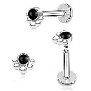 1pc- Silver with Black Onyx Labret