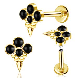 1pc- Gold with Black Onyx Gems Labret