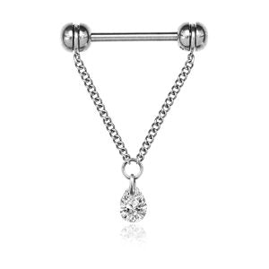 1pc- Silver with Chain and Cz crystal Nipple Bar