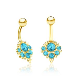 1pc- Gold with Turquoise gemstones Belly Ring