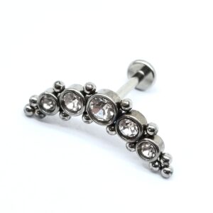 1.2 X 8 X 20 LABRET – STEEL – 5 JEWELS & BEADS (INTERNAL THREAD)