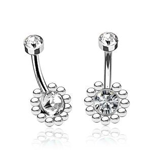 1pc- Silver with Cz crystal centre Belly Ring