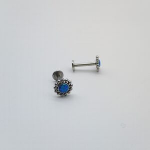 1.2 X 8 X 6 LABRET – STEEL – AQUAMARINE BEADED (INTERNAL THREAD)