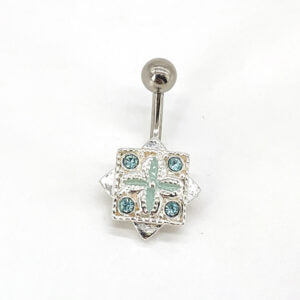 BLUE JEWELLED SQUARE DESIGN BELLY RING