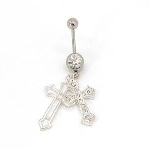DOUBLE JEWELLED CROSS BELLY RING