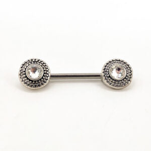 JEWELLED ROUND BADGE NIPPLE BAR 1.6 X 14