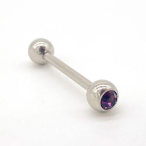 PURPLE JEWELLED STEEL TONGUE BAR 1.6 X 16 X 5