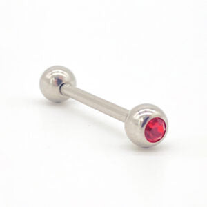 RED JEWELLED STEEL TONGUE BAR 1.6 X 16 X 5