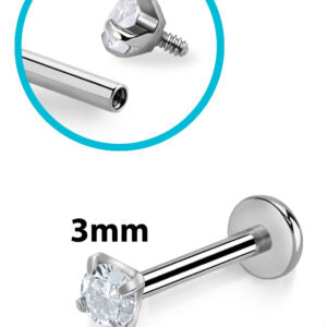 1.2 X 8 X 3 LABRET -TITANIUM – CUBIC ZIRCONIA CRYSTAL TOP (INTERNAL THREADED)