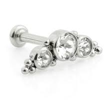1.2 X 8 X 16 LABRET – STEEL – 3 JEWELS & BEADS (INTERNAL THREAD)