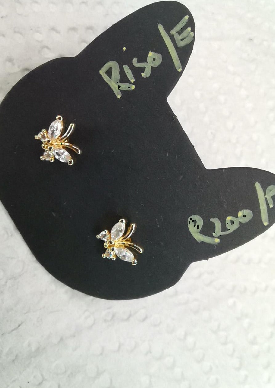 Detailed gold butterfly crystal piercing studs
