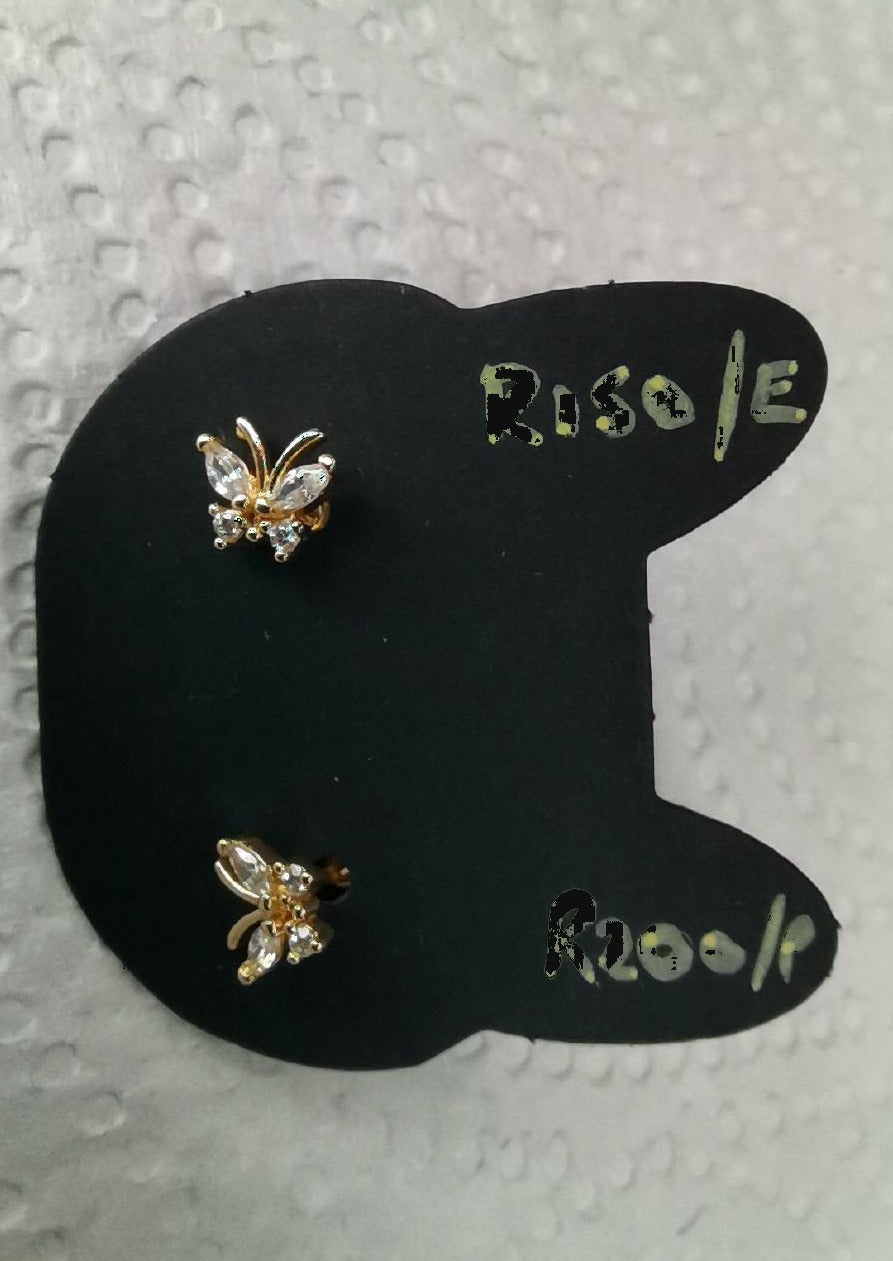 Gold butterfly crystal piercing studs
