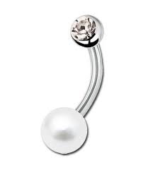 1.6 X 10 X 5/8 – BELLY BAR – STEEL – JEWELLED TOP & PEARL BOTTOM
