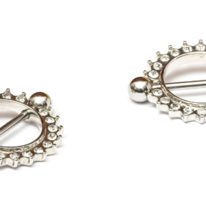STAINLESS STEEL NIPPLE RING WITH CRYSTAL STUDDED ROUND SHIELD