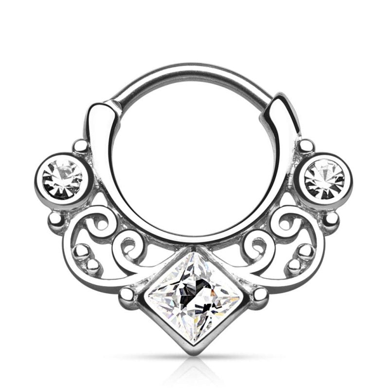 1pc- Lace Swirl Gem with Square CZ Center Septum Clicker